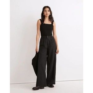 NWT — Madewell The Harlow Wide Leg Pants True Black Cotton Linen Blend Size 8